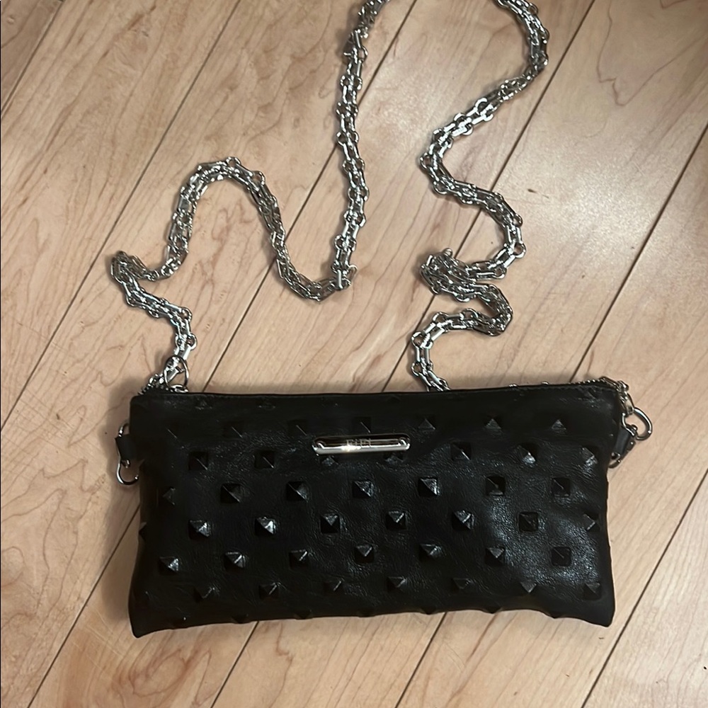 Black Stud Italian Leather Crossbody Bag with Random Chain
